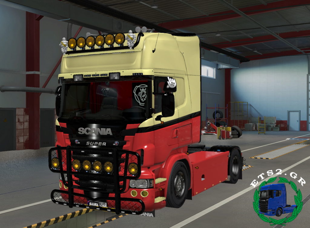 Scania RJL Skin beige and red by T.M DESIGN